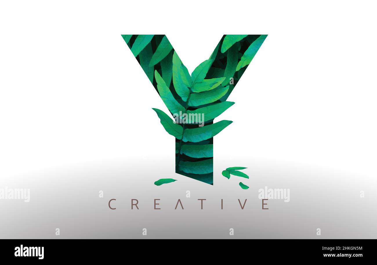 Botanical Green Eco Leaf Letter Y Logo Design Icon made from Green ...