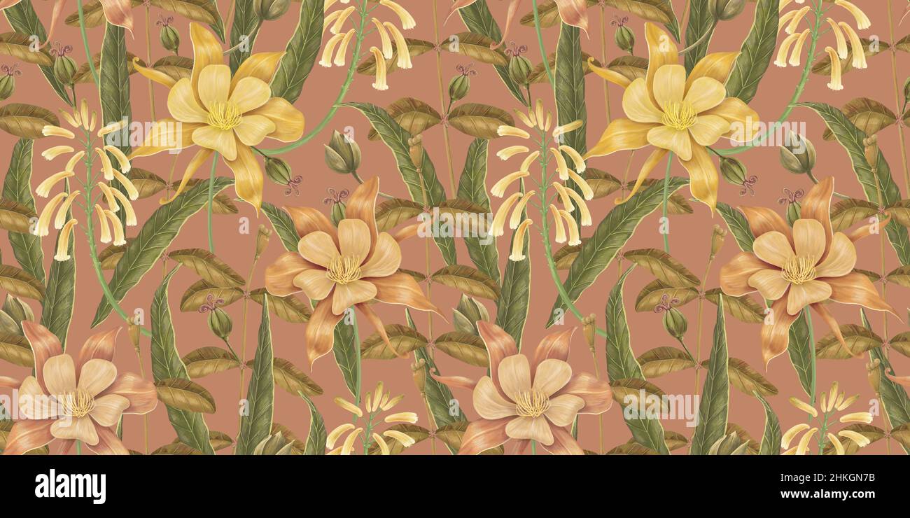 Botanical seamless pattern with different flowers. Vintage floral ...