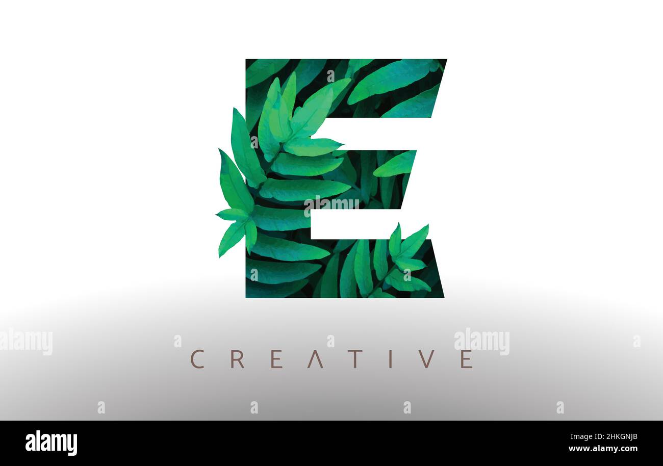 Botanical Green Eco Leaf Letter E Logo Design Icon made from Green ...