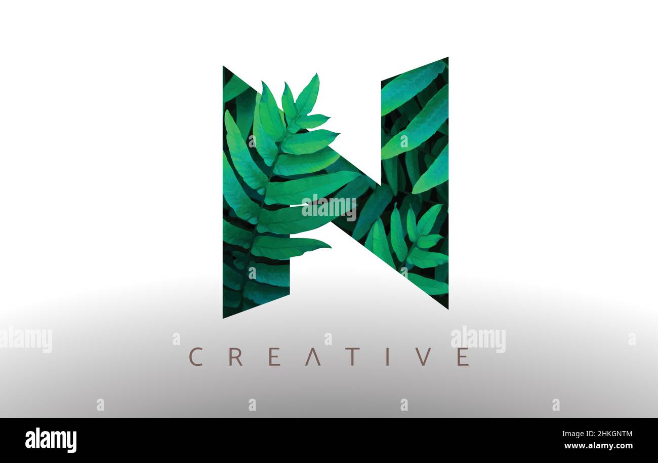 Botanical Green Eco Leaf Letter N Logo Design Icon made from Green ...