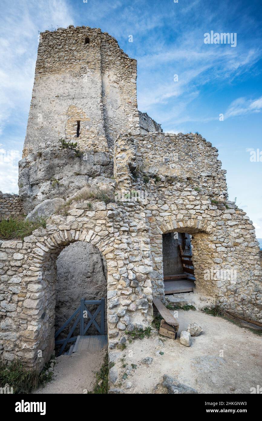 The ruins of a medieval castle Lietava nearby Zilina town, Slovakia, Europe. Stock Photo