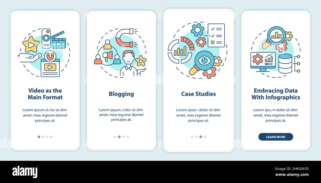 Content marketing trends onboarding mobile app screen Stock Vector ...