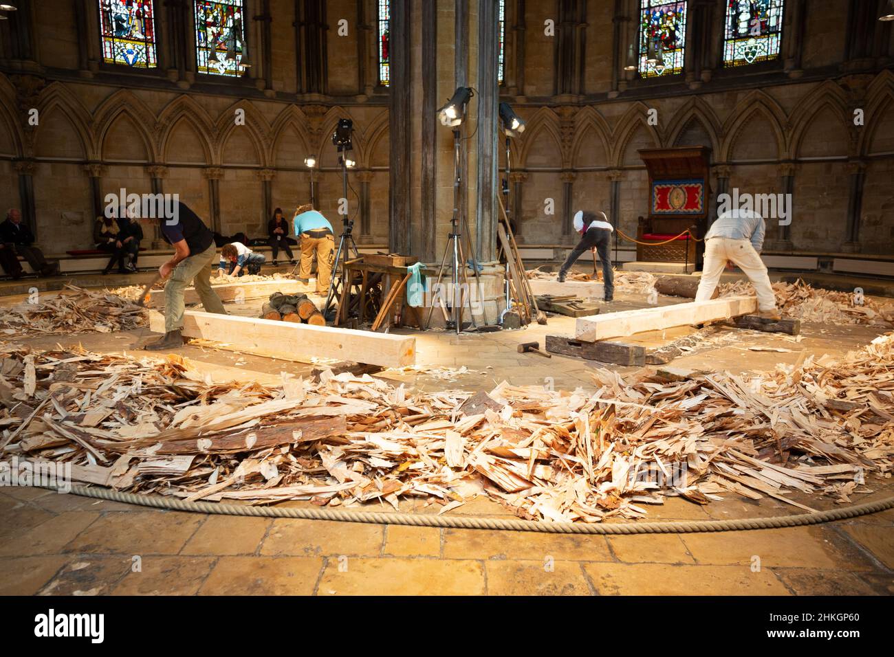 Major woodwork restoration in York Minster Cathedral Stock Photo