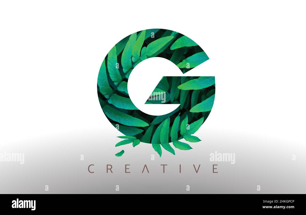 Botanical Green Eco Leaf Letter G Logo Design Icon made from Green ...