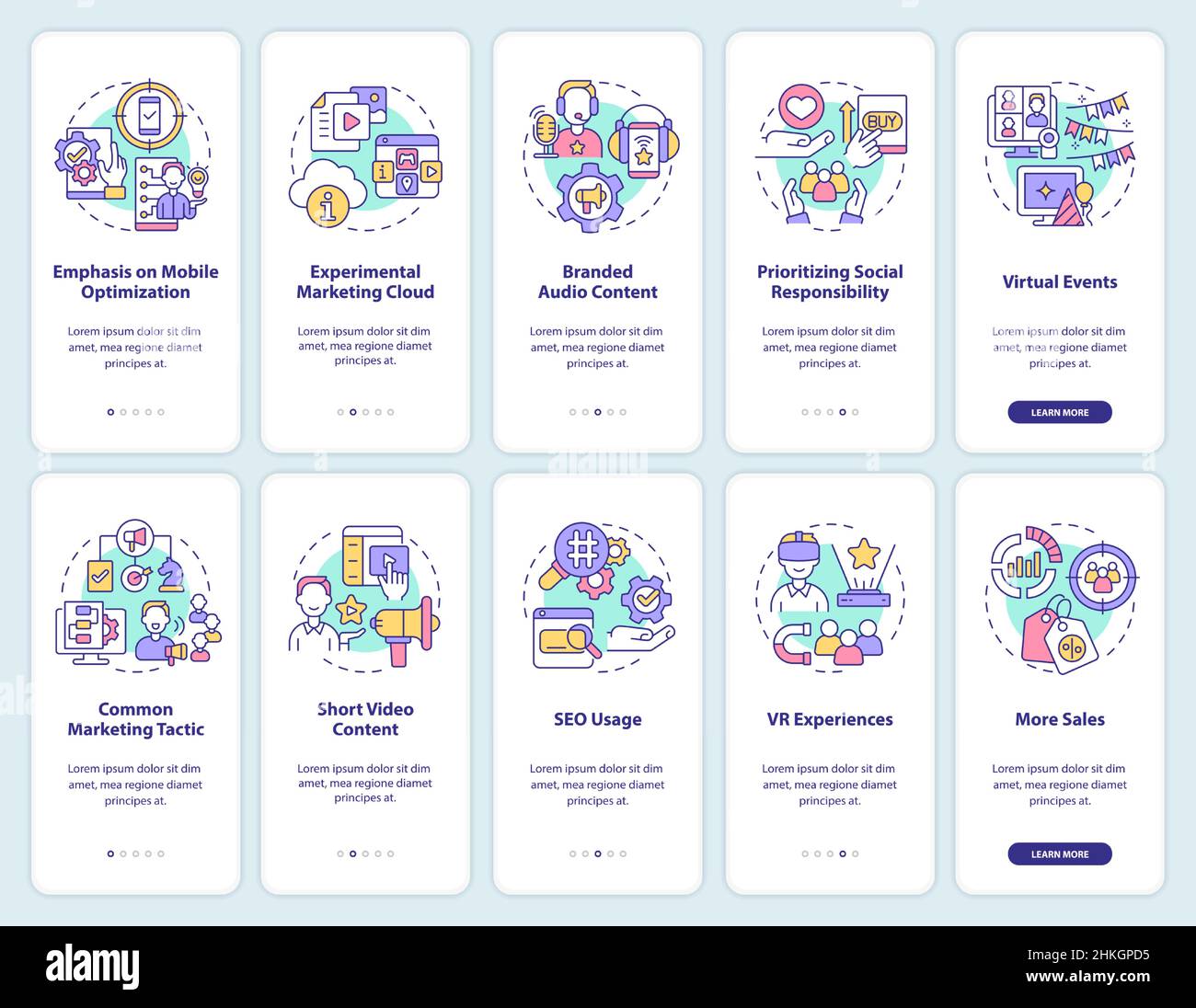Marketing trends onboarding mobile app screen set Stock Vector Image ...