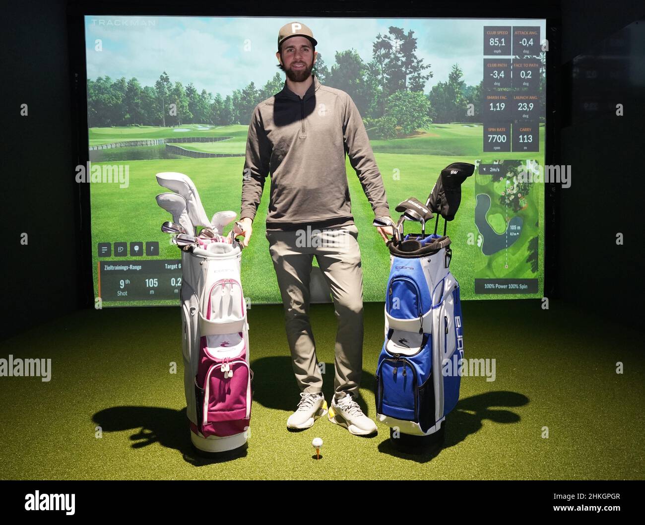 Glinde, Germany. 04th Feb, 2022. Ex-professional soccer player Martin  Harnik stands in a golf simulator at the indoor golf facility "Eisen  Sieben". After finishing his career as a professional soccer player, the