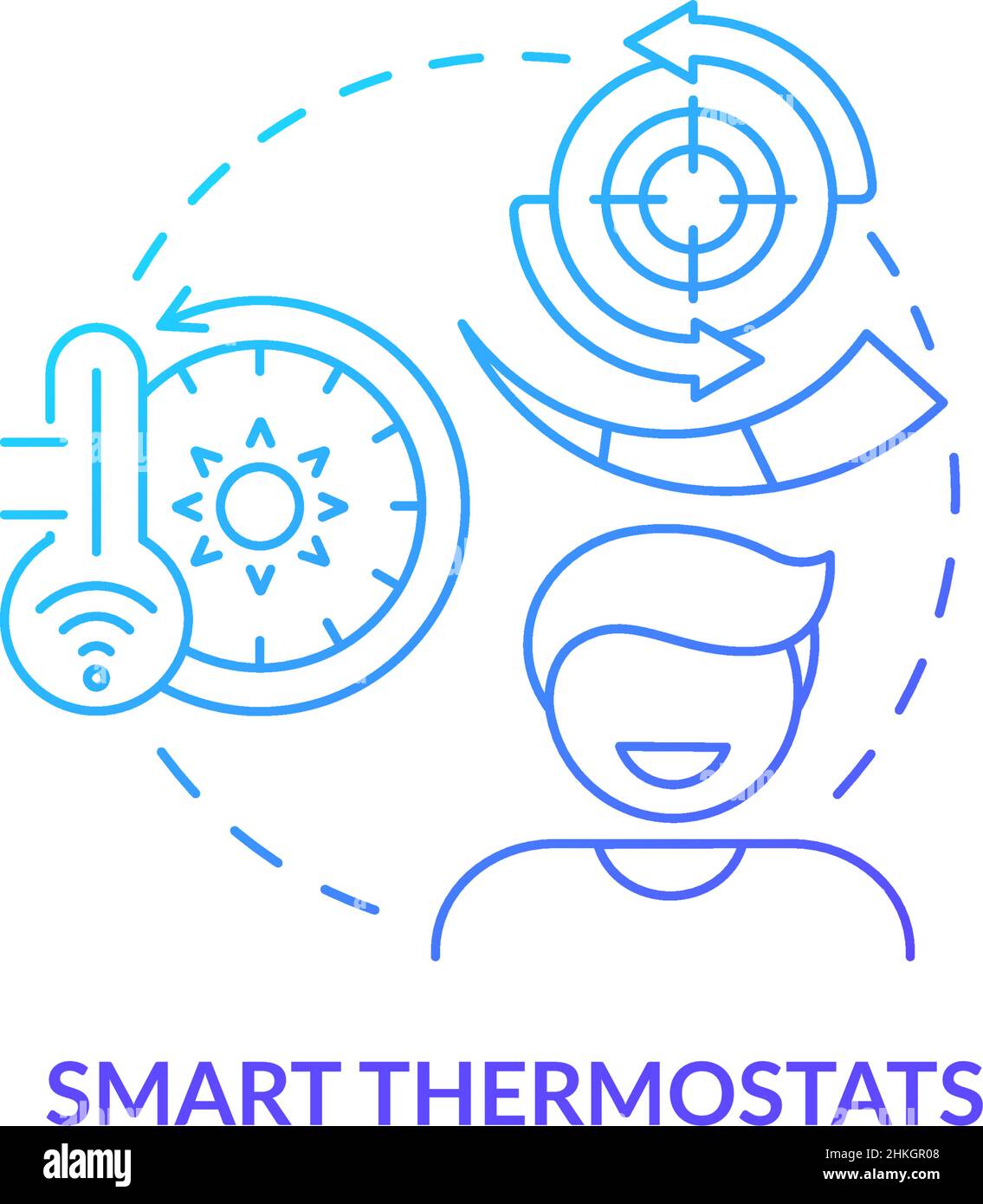 Smart thermostats blue gradient concept icon Stock Vector