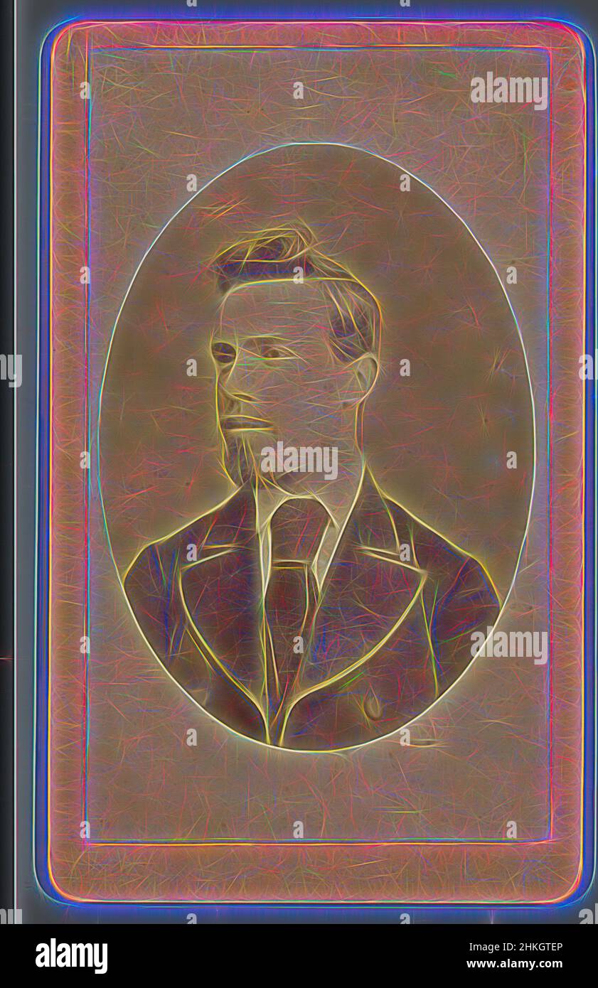 Inspired by Portrait of an unknown man, John George Kirby, London, 1855 - 1885, paper, albumen print, height 105 mm × width 63 mm, Reimagined by Artotop. Classic art reinvented with a modern twist. Design of warm cheerful glowing of brightness and light ray radiance. Photography inspired by surrealism and futurism, embracing dynamic energy of modern technology, movement, speed and revolutionize culture Stock Photo