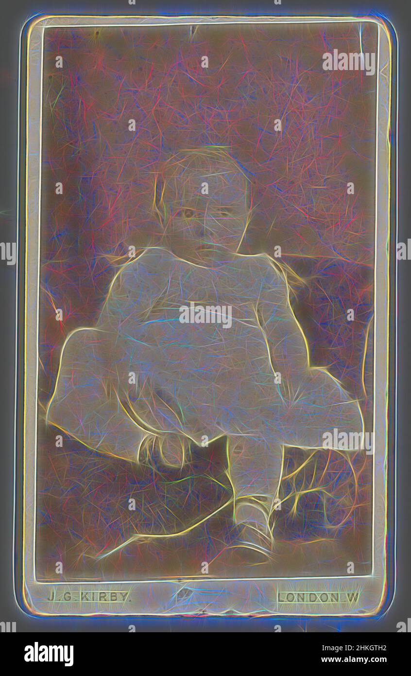 Inspired by Portrait of an unknown baby, John George Kirby, London, 1855 - 1885, paper, albumen print, height 105 mm × width 63 mm, Reimagined by Artotop. Classic art reinvented with a modern twist. Design of warm cheerful glowing of brightness and light ray radiance. Photography inspired by surrealism and futurism, embracing dynamic energy of modern technology, movement, speed and revolutionize culture Stock Photo