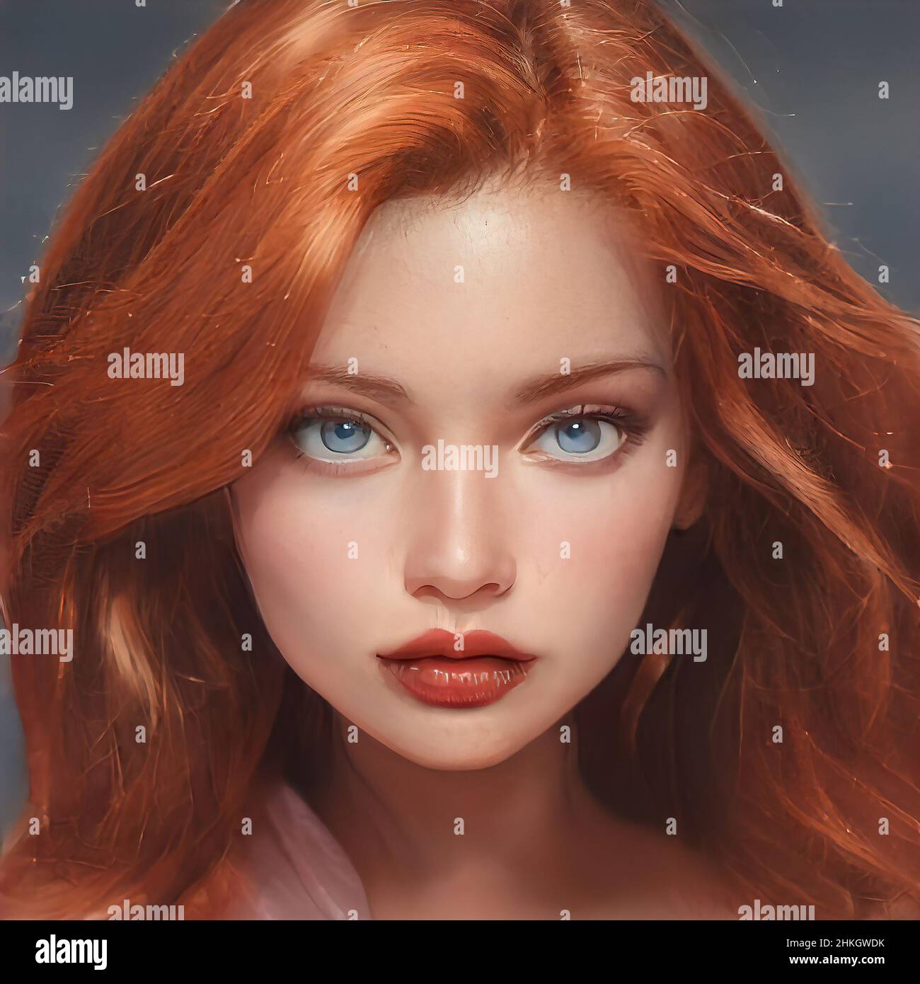 Red-haired beauty woman portrait close-up. Bright red hair, intense hair  coloring. Redhead curly hair. Beauty makeup face. Illustration Stock Photo  - Alamy