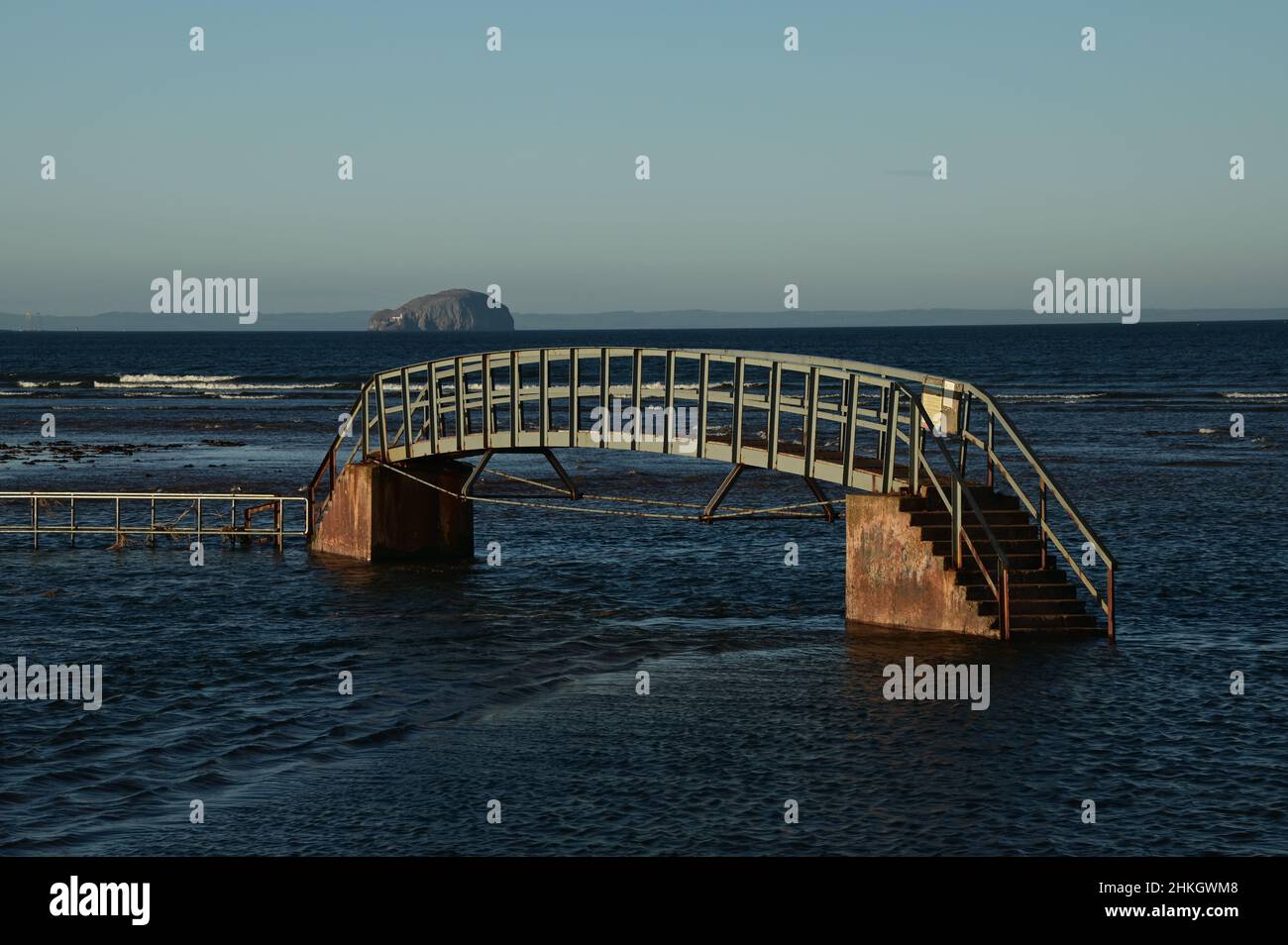 A view of the “bridge to nowhere” in Belhaven bay near Dunbar in East Lothian, Scotland. Stock Photo