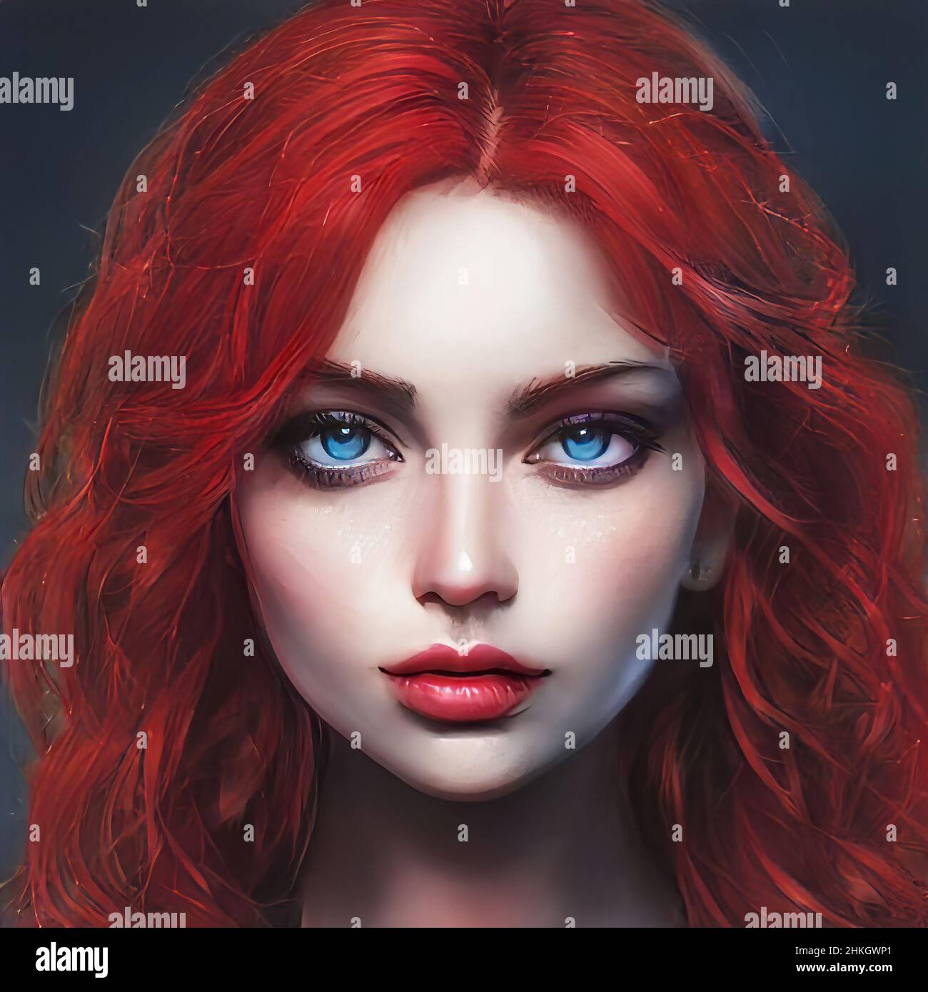 Red-haired beauty woman portrait close-up. Bright red hair, intense hair  coloring. Redhead curly hair. Beauty makeup face. Illustration Stock Photo  - Alamy