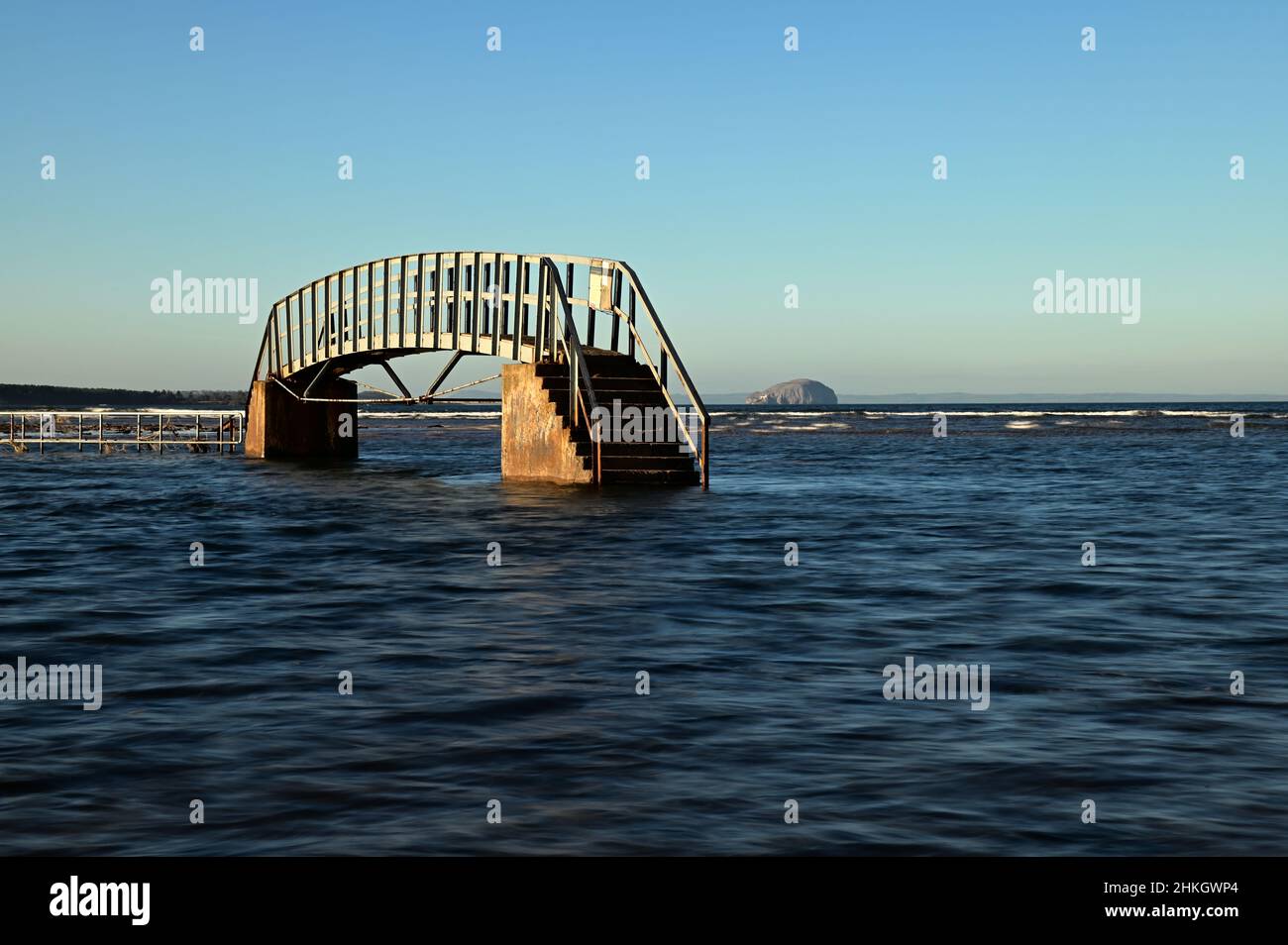 A view of the “bridge to nowhere” in Belhaven bay near Dunbar in East Lothian, Scotland. Stock Photo