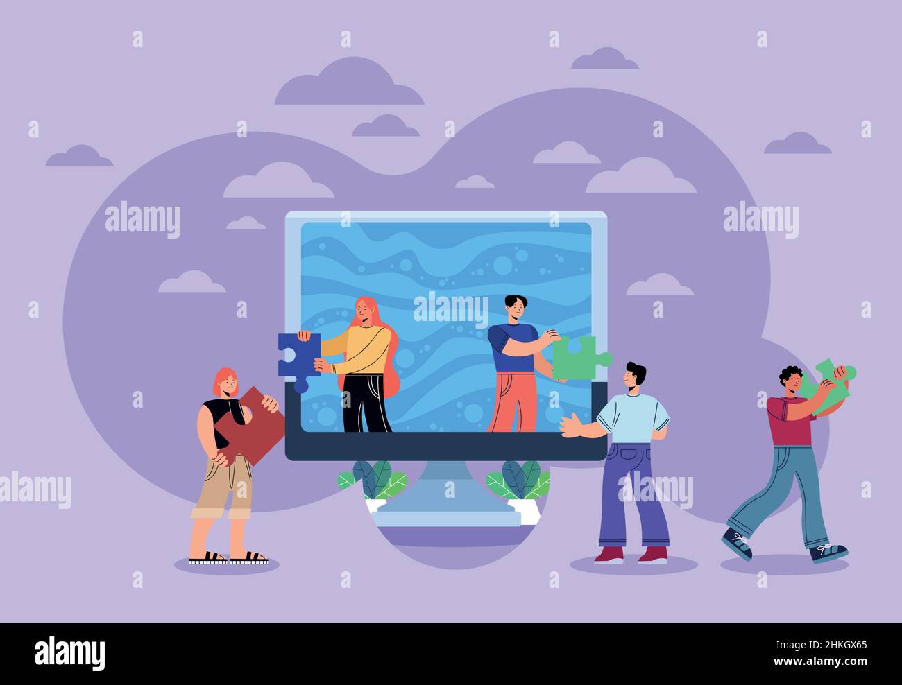 teamworkers with puzzle in desktop Stock Vector Image & Art - Alamy