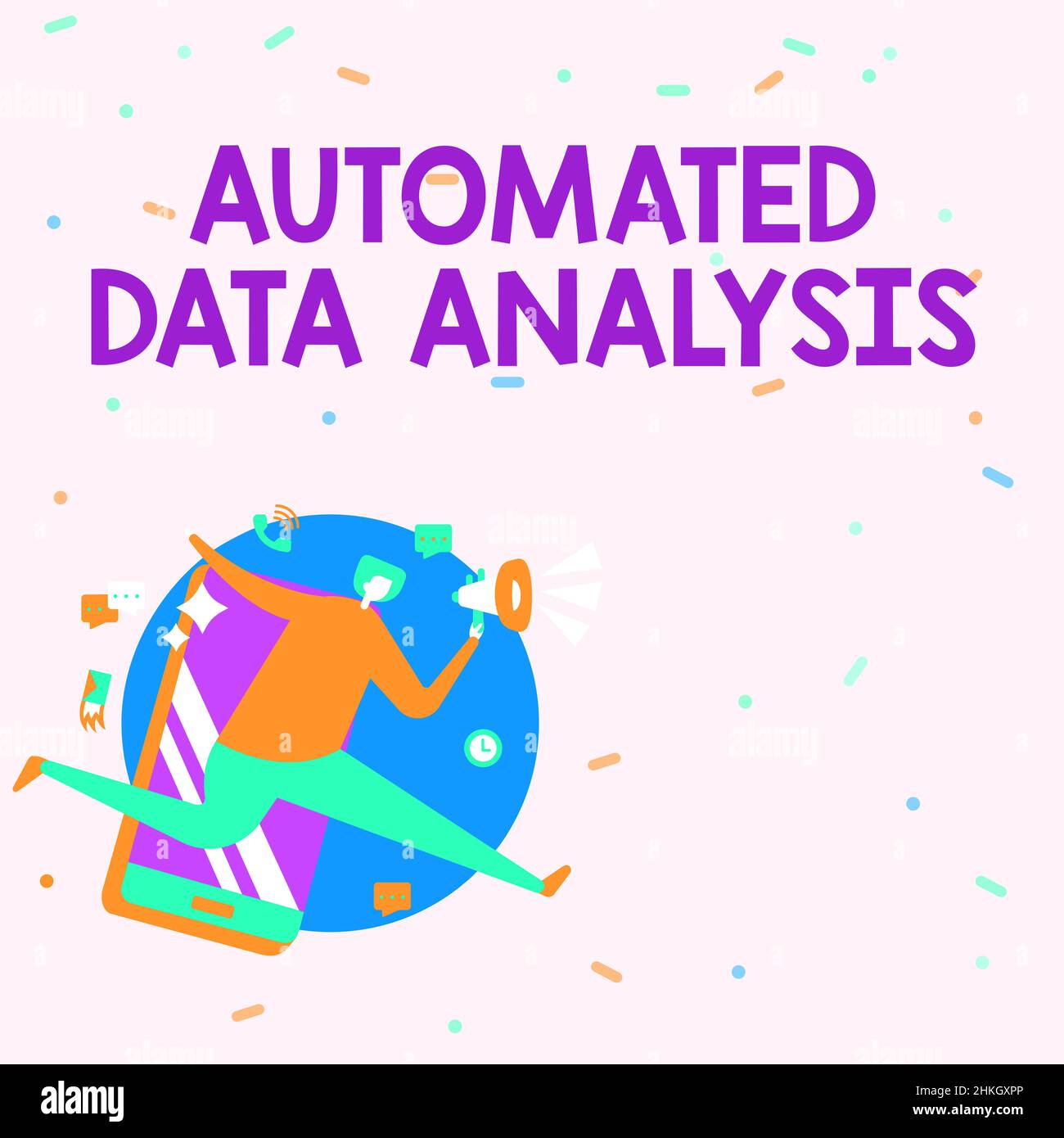 Handwriting text Automated Data Analysis. Internet Concept automatic decision making based on big data Man Drawing Holding Megaphone Running With Stock Photo