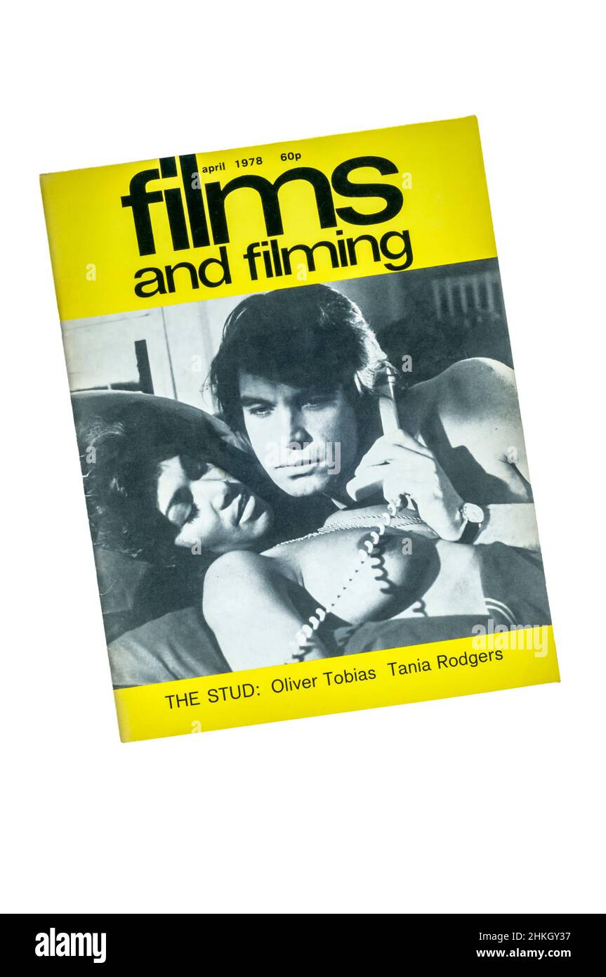 A copy of Films and Filming magazine from April 1978 featuring Oliver Tobias & Tania Rodgers in The Stud on the cover. Stock Photo