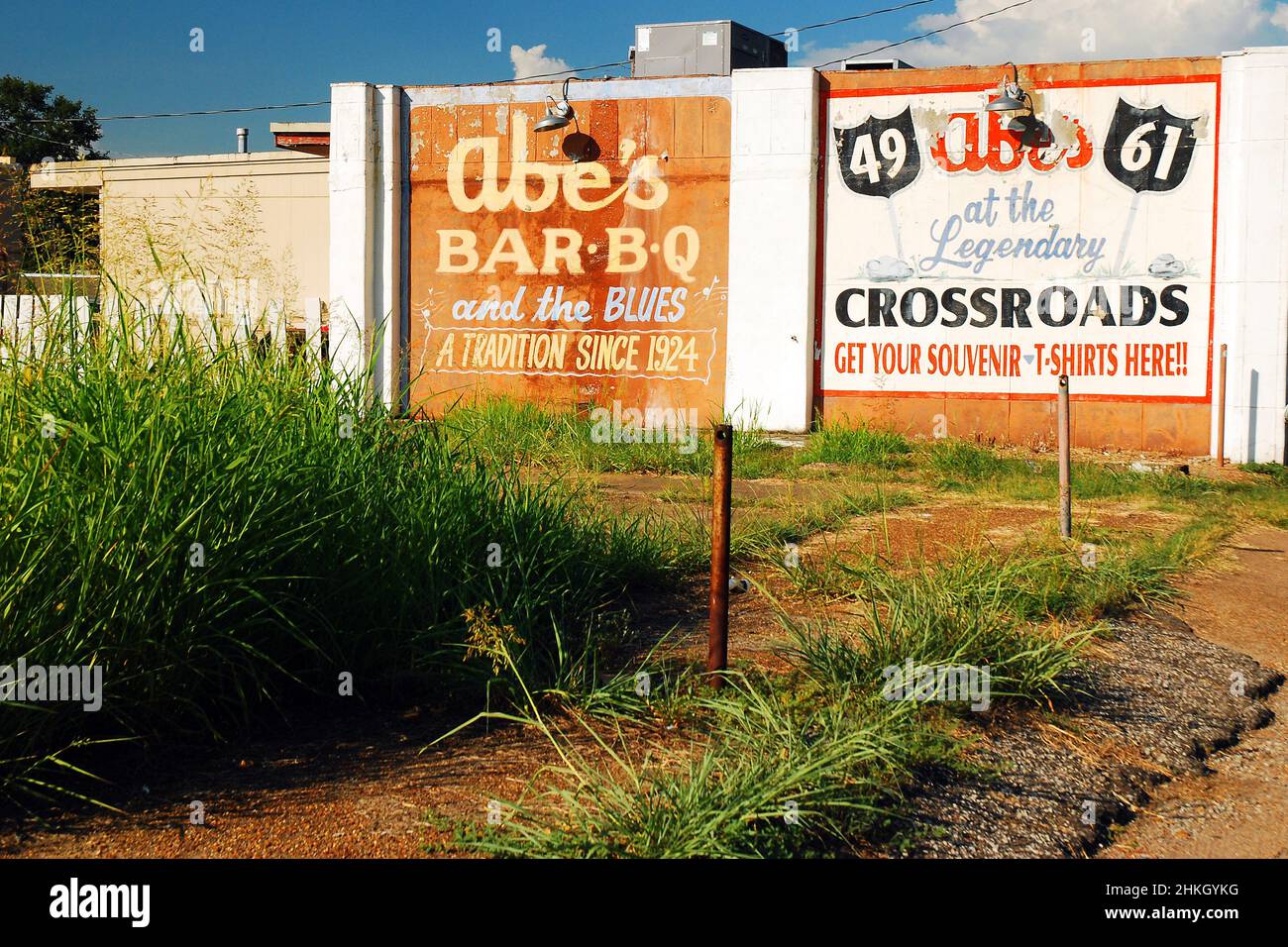 Historic Billboards line the downtown area of Clarksdale, Mississippi Stock Photo