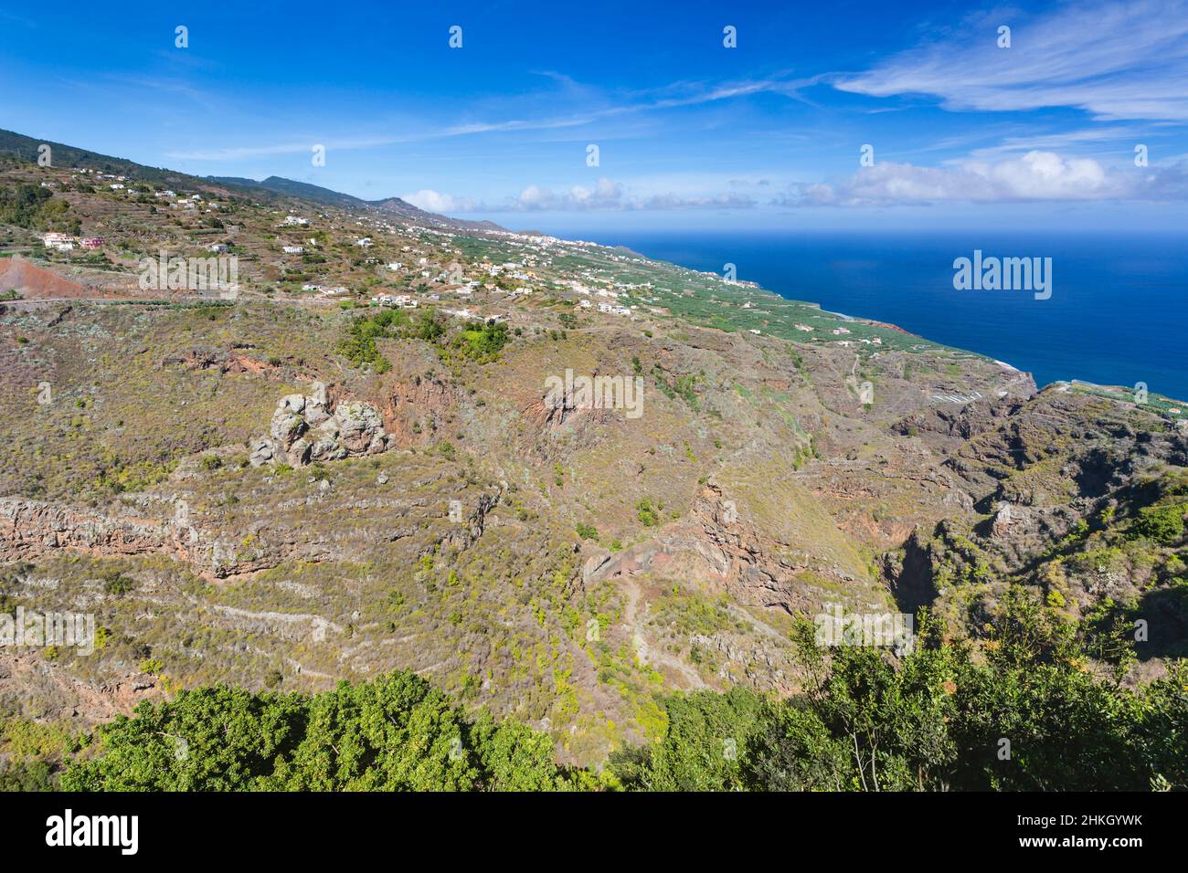 View from San Bartolome on the east coast of La Palma, Spain into a canyon. Stock Photo