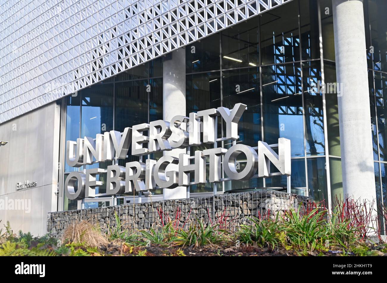 The University of Brighton sign at the Lewes Road campus Brighton