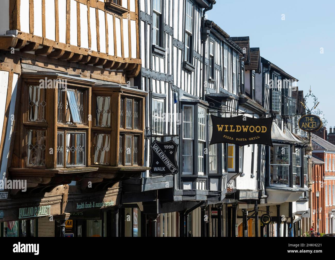 Timber-framed buildings on Broad Street, Ludlow, Shropshire. Stock Photo