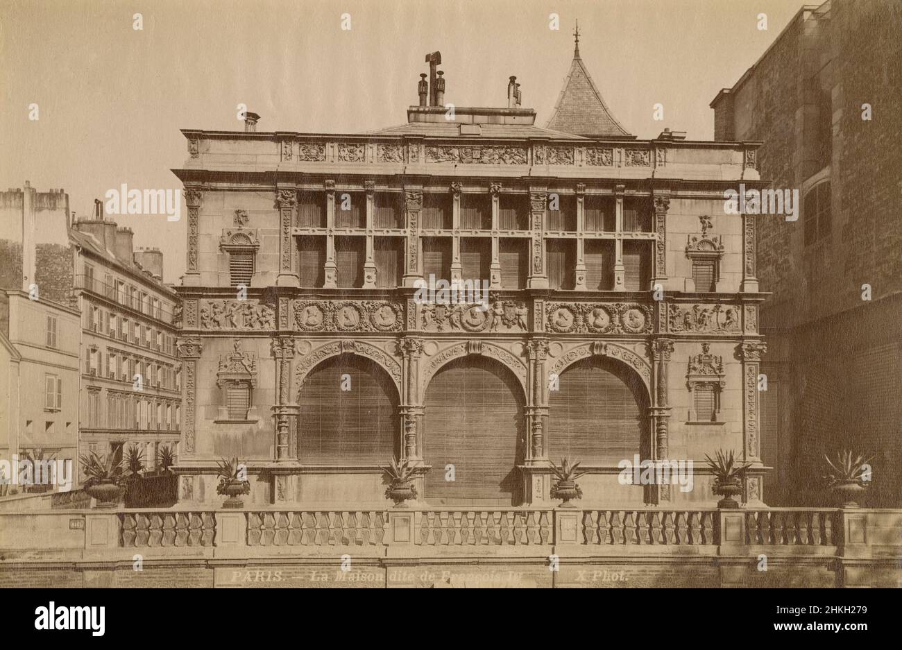 Antique circa 1890 photograph of House of Francis I on Rue Victor Genoux in Luxeuil-les-Bains, France. SOURCE: ORIGINAL ALBUMEN PHOTOGRAPH Stock Photo
