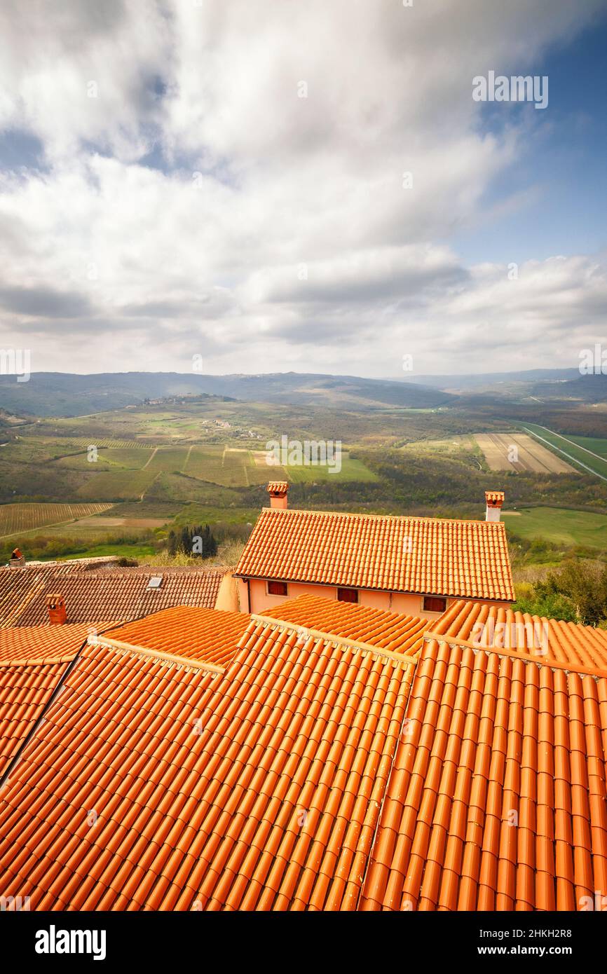 Red scarf roofs on houses in Istria, Croatia, Europe Stock Photo - Alamy