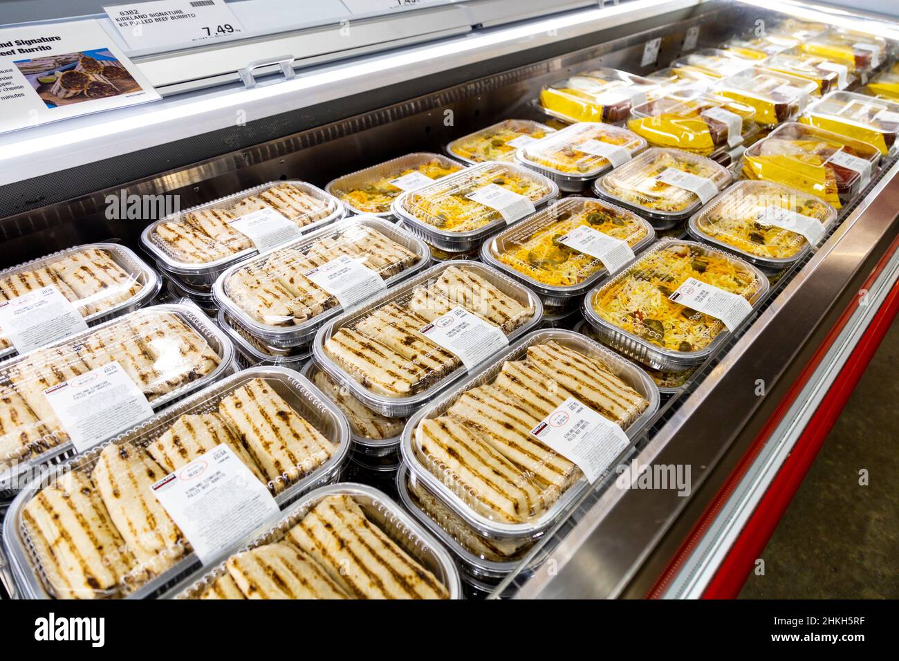 Large portions of ready made meals at Costco wholesale supermarket Stock Photo