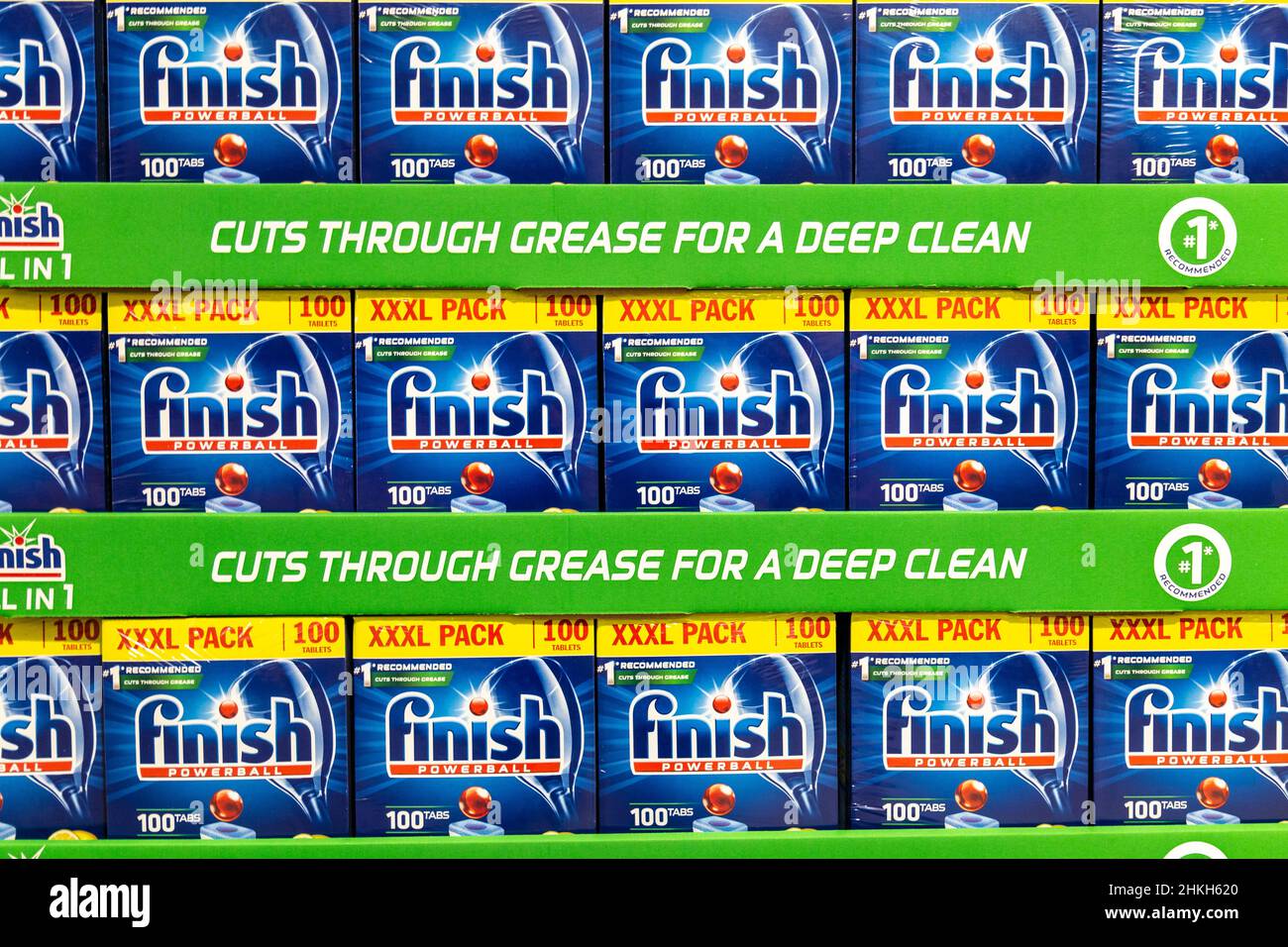 Boxes of Finish dishwasher tablets Stock Photo