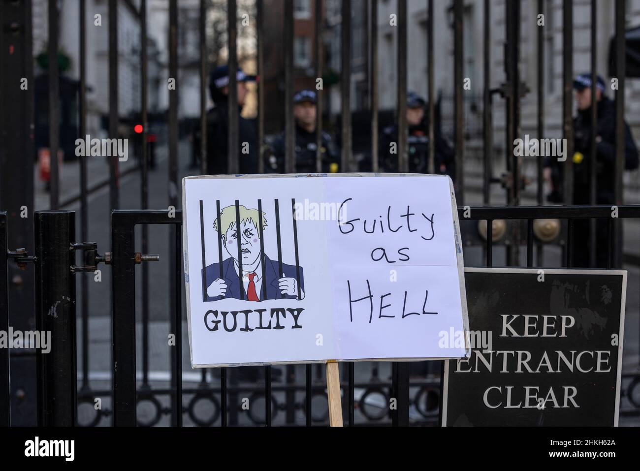 Protesters target Downing Street as Boris Johnson faces further demands to resign due to ‘Partygate' and the highest rate of inflation in 30 years, UK Stock Photo