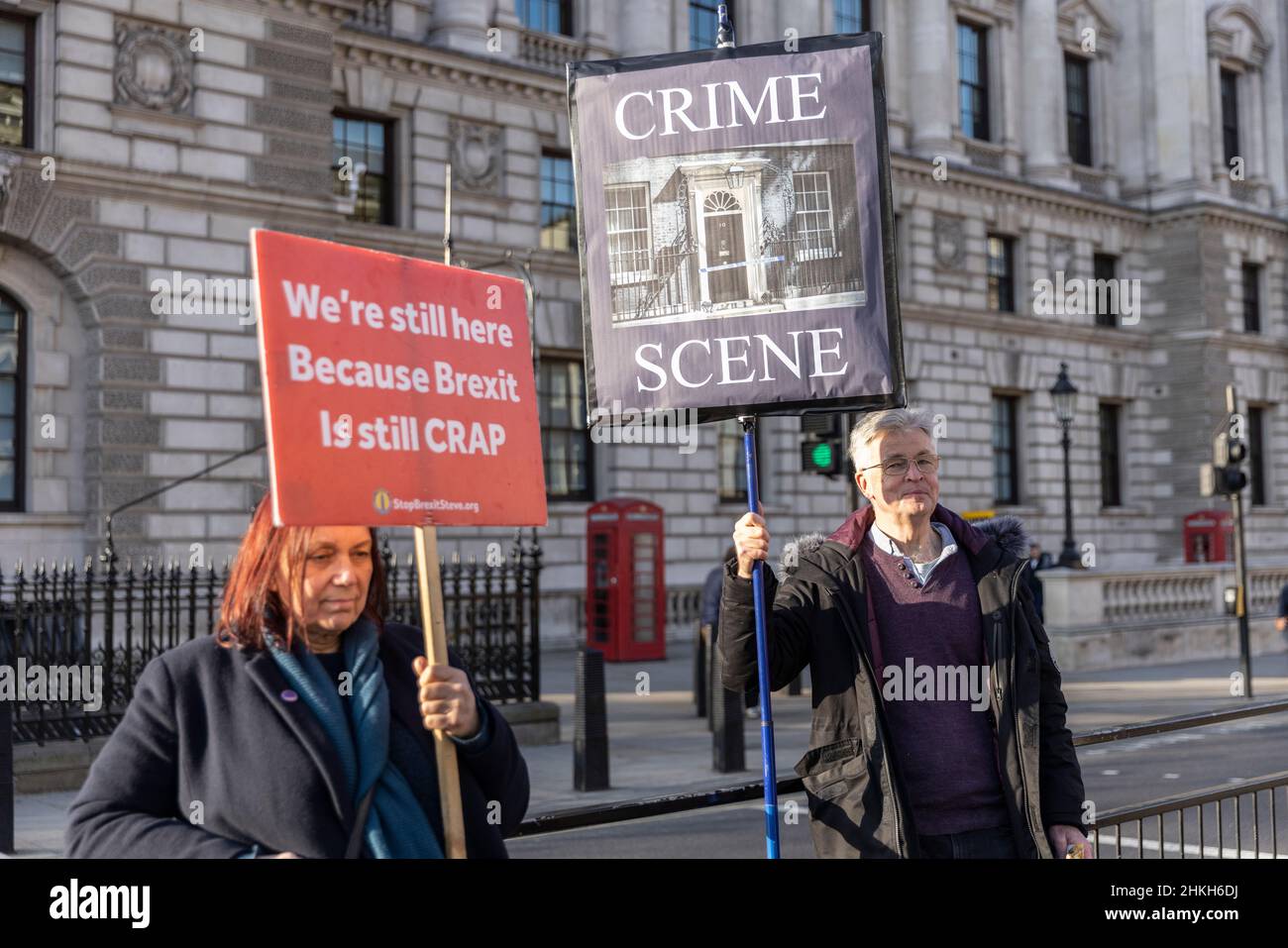 Protesters target Downing Street as Boris Johnson faces further demands to resign due to ‘Partygate' and the highest rate of inflation in 30 years, UK Stock Photo
