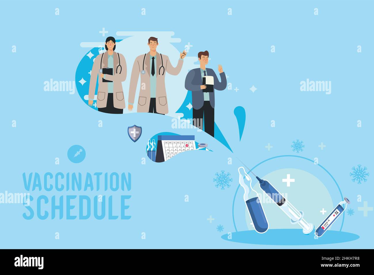 vaccination schedule lettering with doctors Stock Vector