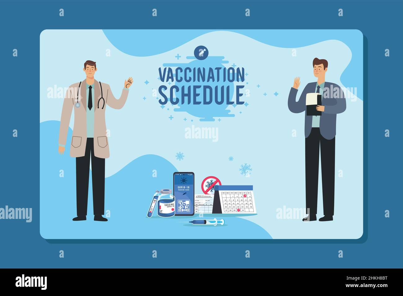 vaccination schedule lettering and doctors Stock Vector