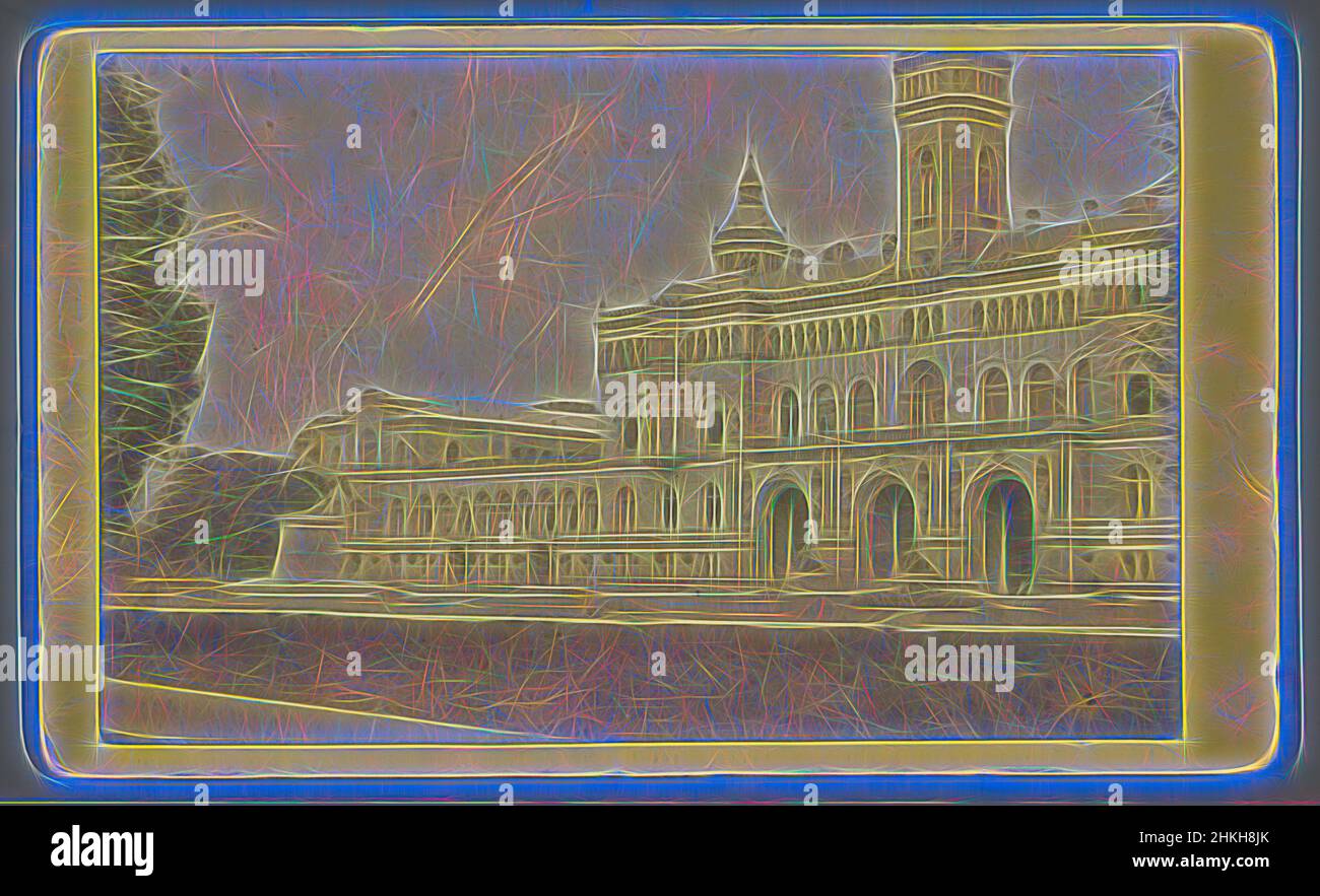 Inspired by View of a palace, 1854 - 1885, paper, albumen print, height 64 mm × width 105 mm, Reimagined by Artotop. Classic art reinvented with a modern twist. Design of warm cheerful glowing of brightness and light ray radiance. Photography inspired by surrealism and futurism, embracing dynamic energy of modern technology, movement, speed and revolutionize culture Stock Photo
