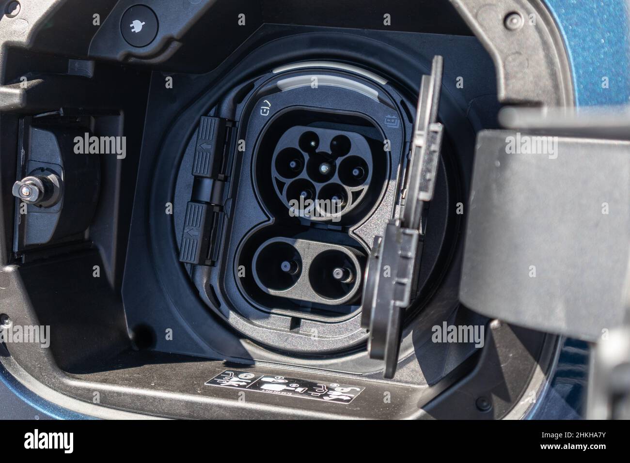 Hong Kong, China July 15, 2021 : Mercedes-Benz EQA Charge Port July 15 2021 in Hong Kong. Stock Photo
