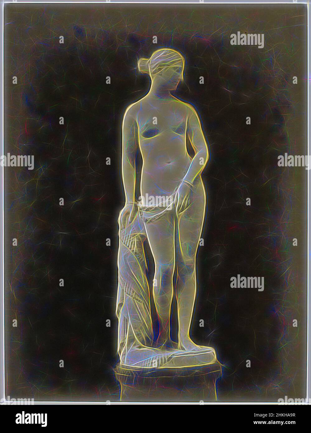 Inspired by Sculpture of a handcuffed woman by Hiram Powers, exhibited at the Great Exhibition of the Works of Industry of All Nations of 1851 in London, Greek Slave. (Marble) Powers, printer: Nicolaas Henneman, London, 1851, salted paper print, height 212 mm × width 162 mm, Reimagined by Artotop. Classic art reinvented with a modern twist. Design of warm cheerful glowing of brightness and light ray radiance. Photography inspired by surrealism and futurism, embracing dynamic energy of modern technology, movement, speed and revolutionize culture Stock Photo