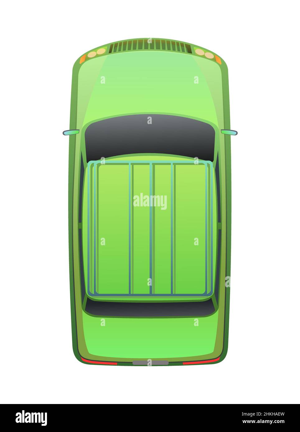 Green automobile with roof rack. View from above. Modern car. Cartoon ...