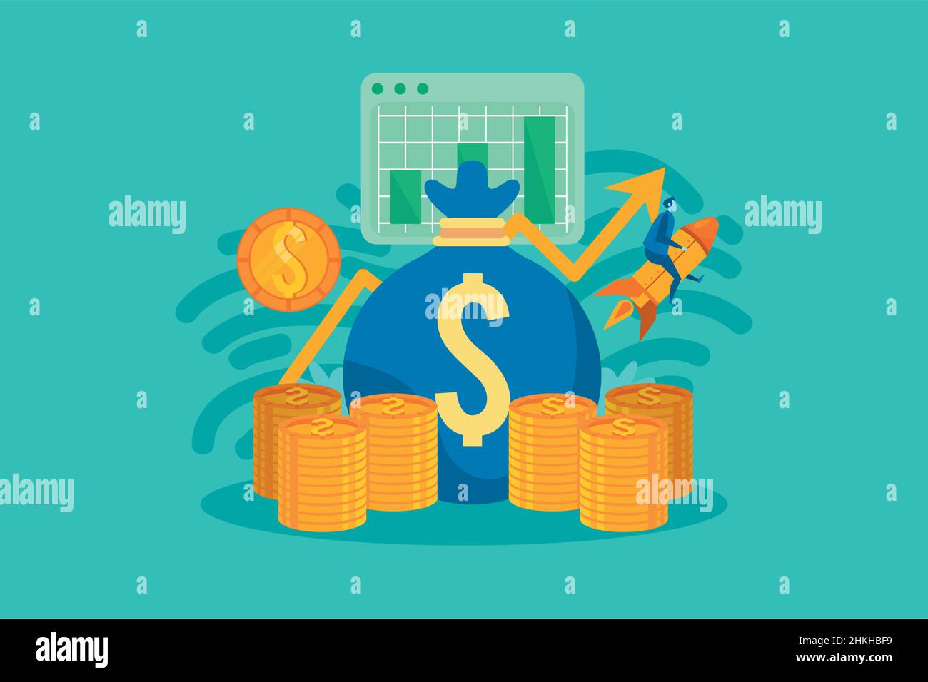 businessman in rocket and coins Stock Vector Image & Art - Alamy