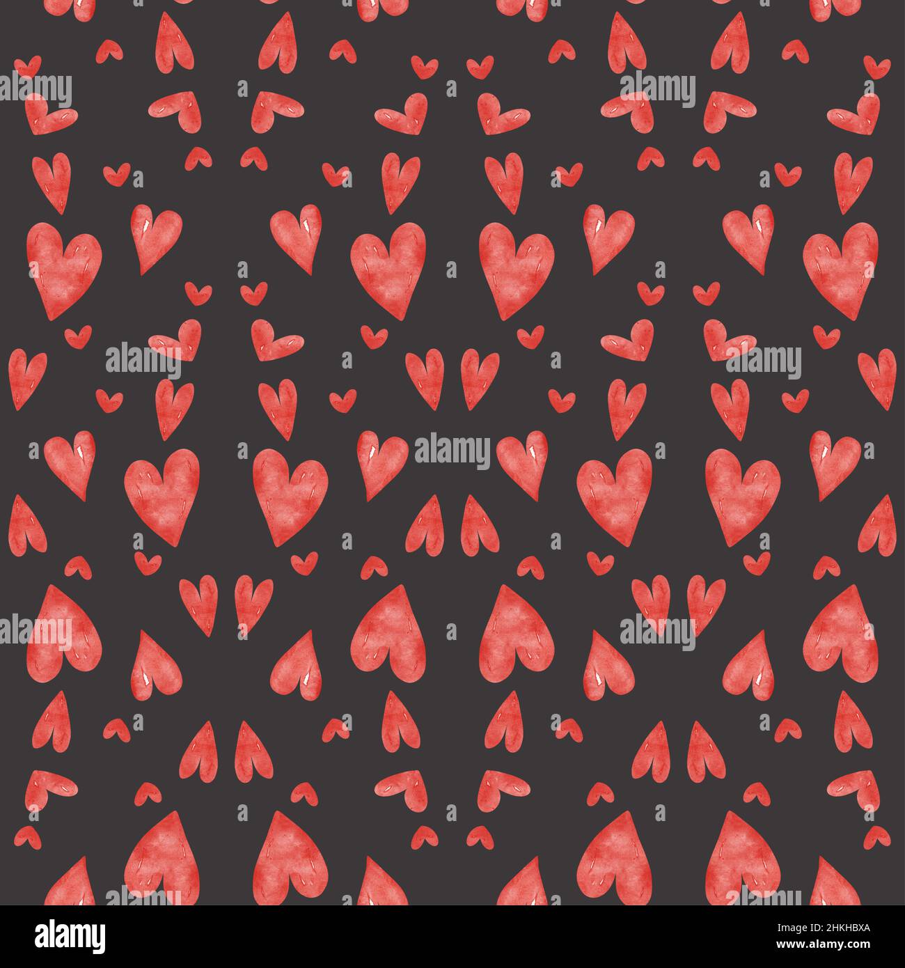 Seamless pattern with red watercolor hearts Stock Photo