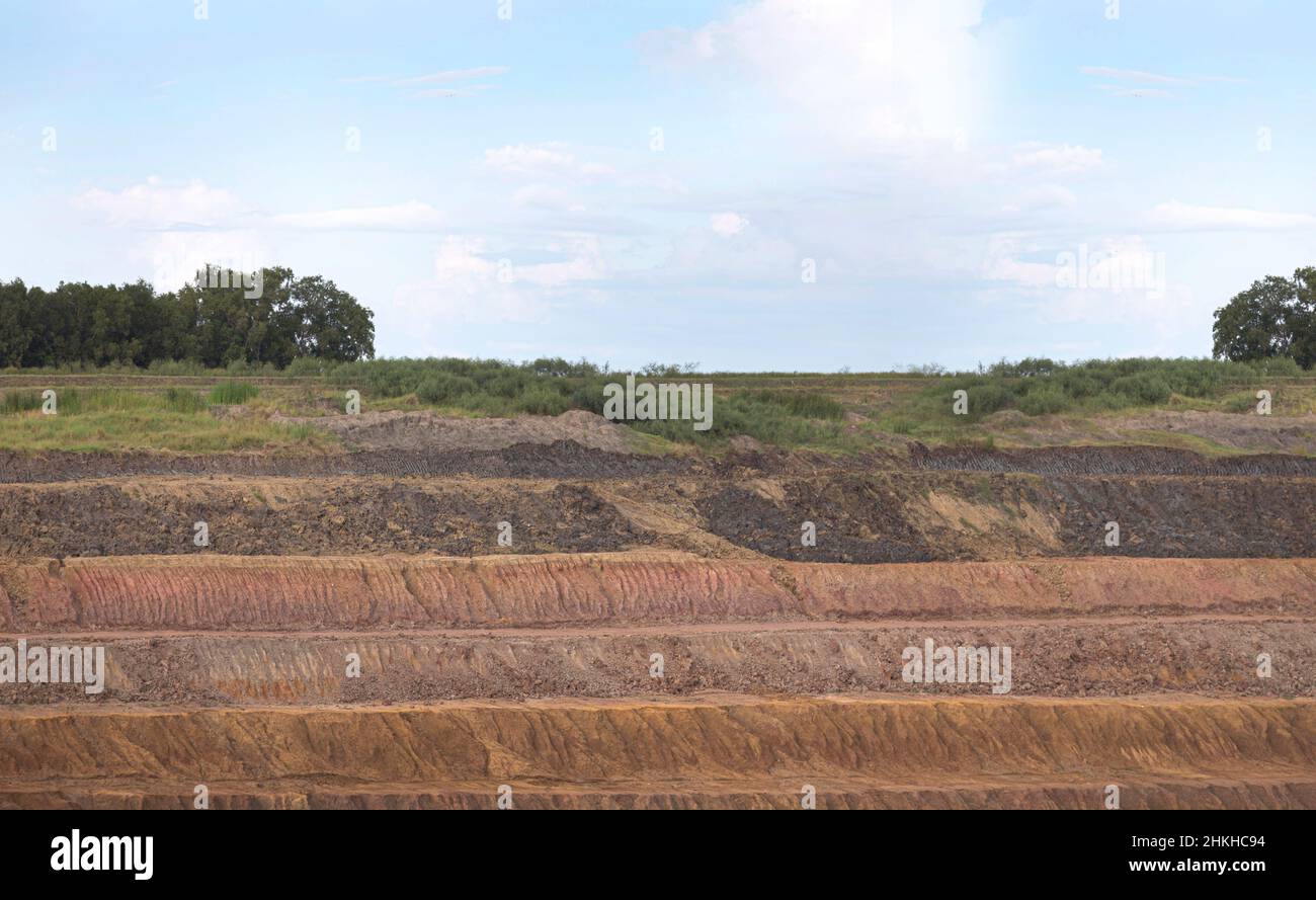 layer of soil when digging underground Show the color of each layer and the texture of each layer of soil. Stock Photo