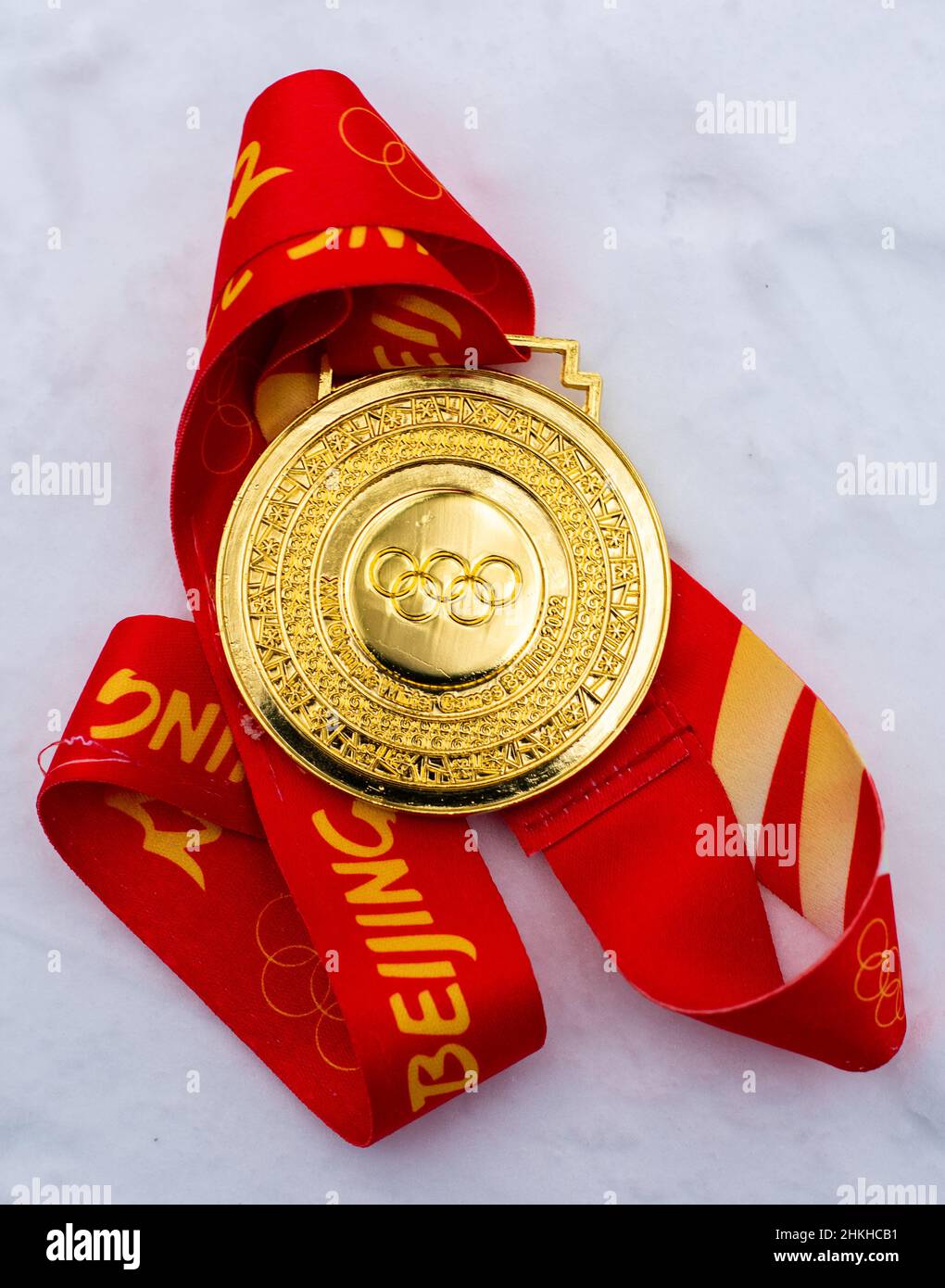 January 25, 2022, Beijing, China. Gold medal of the XXIV Winter Olympic