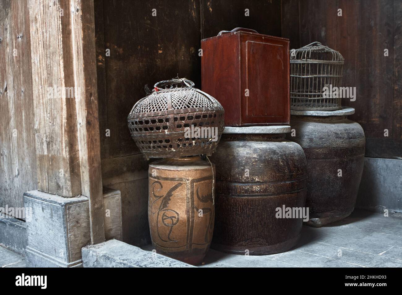 Huge ceramic fermentation vessels are an old Chinese tradition in all Asian countries Stock Photo