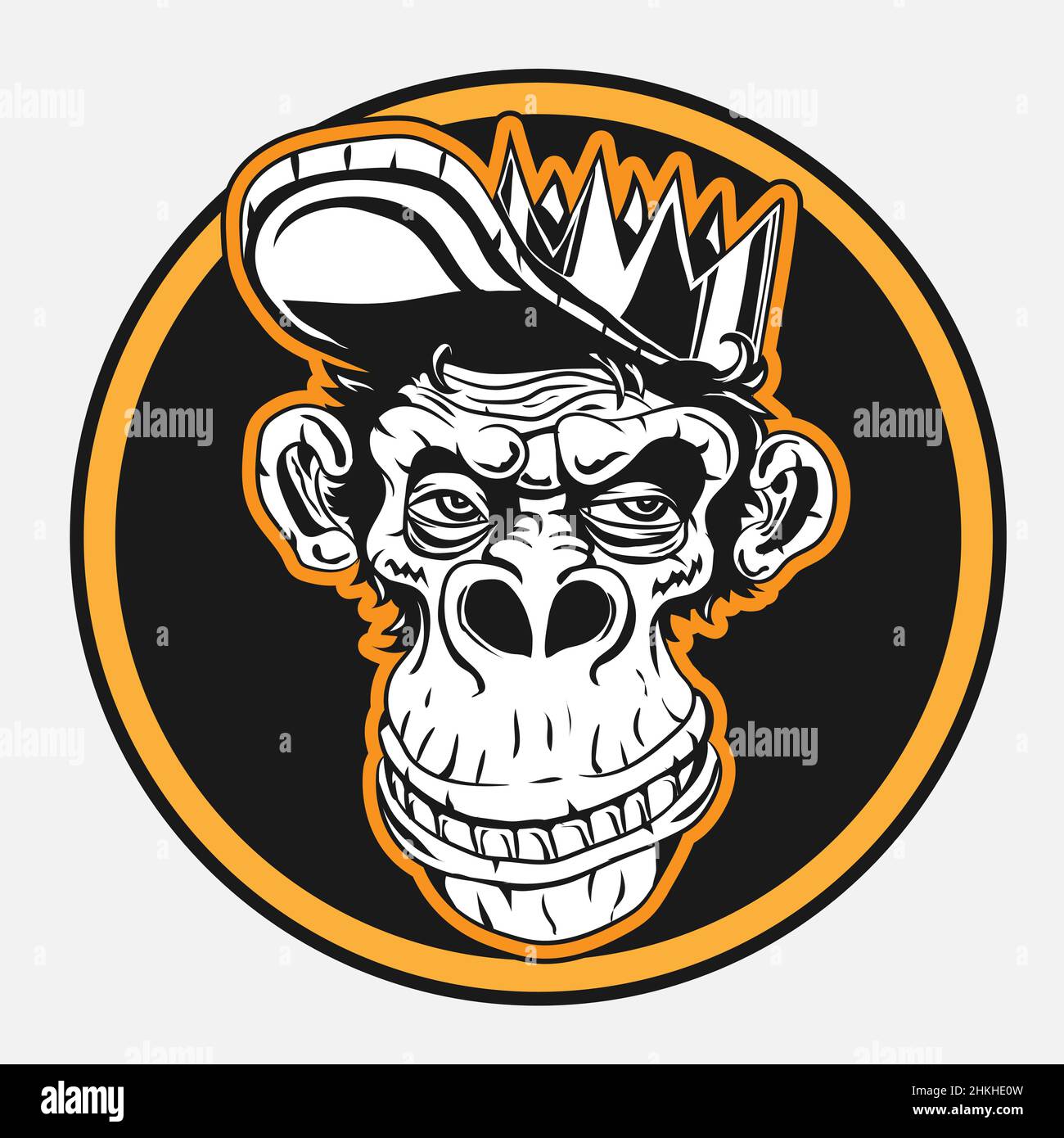 Monkey head with crown. Vintage vector black engraving illustration ...