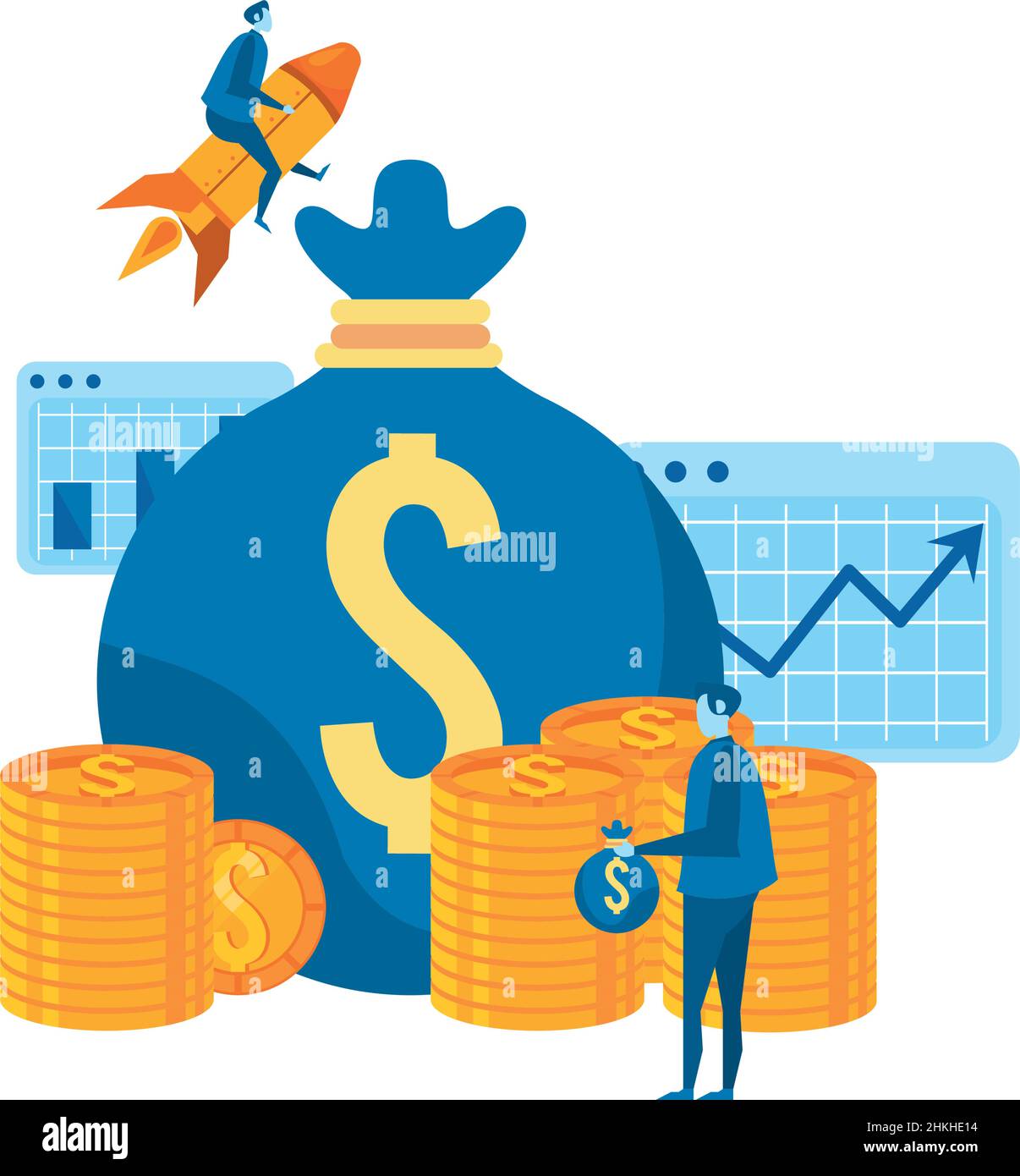 businessmen with rocket and money Stock Vector Image & Art - Alamy