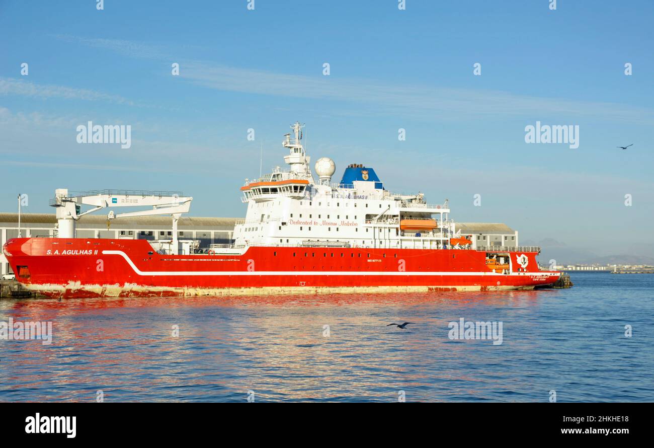 The Polar Exploration and research vessel S A Agulhas II docked in the Port of Cape Town, South Africa. Stock Photo