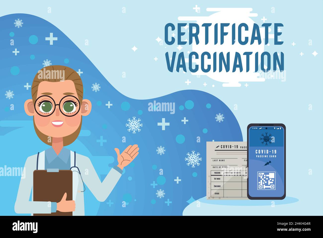 certificate vaccination lettering with doctor Stock Vector