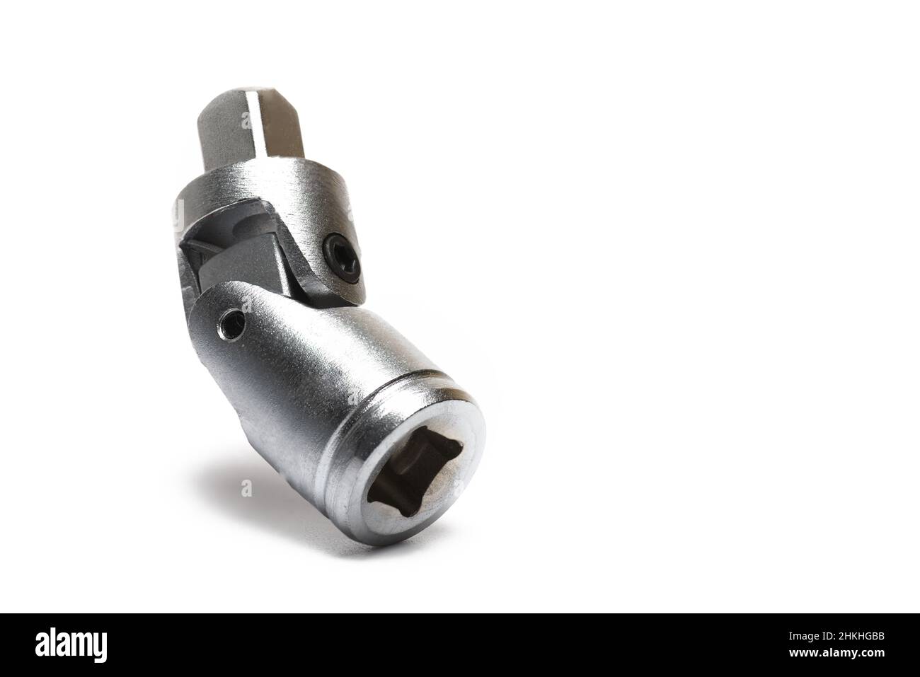 Close up of a joint for deflecting and bending the tool when screwing with a ratchet on white background Stock Photo