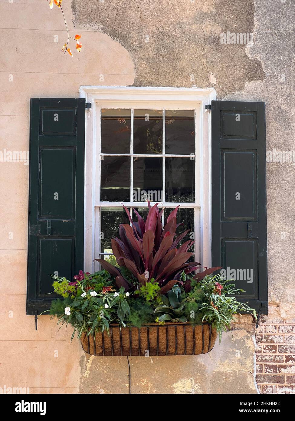 Architectural detail and window boxes seen in the historic district of