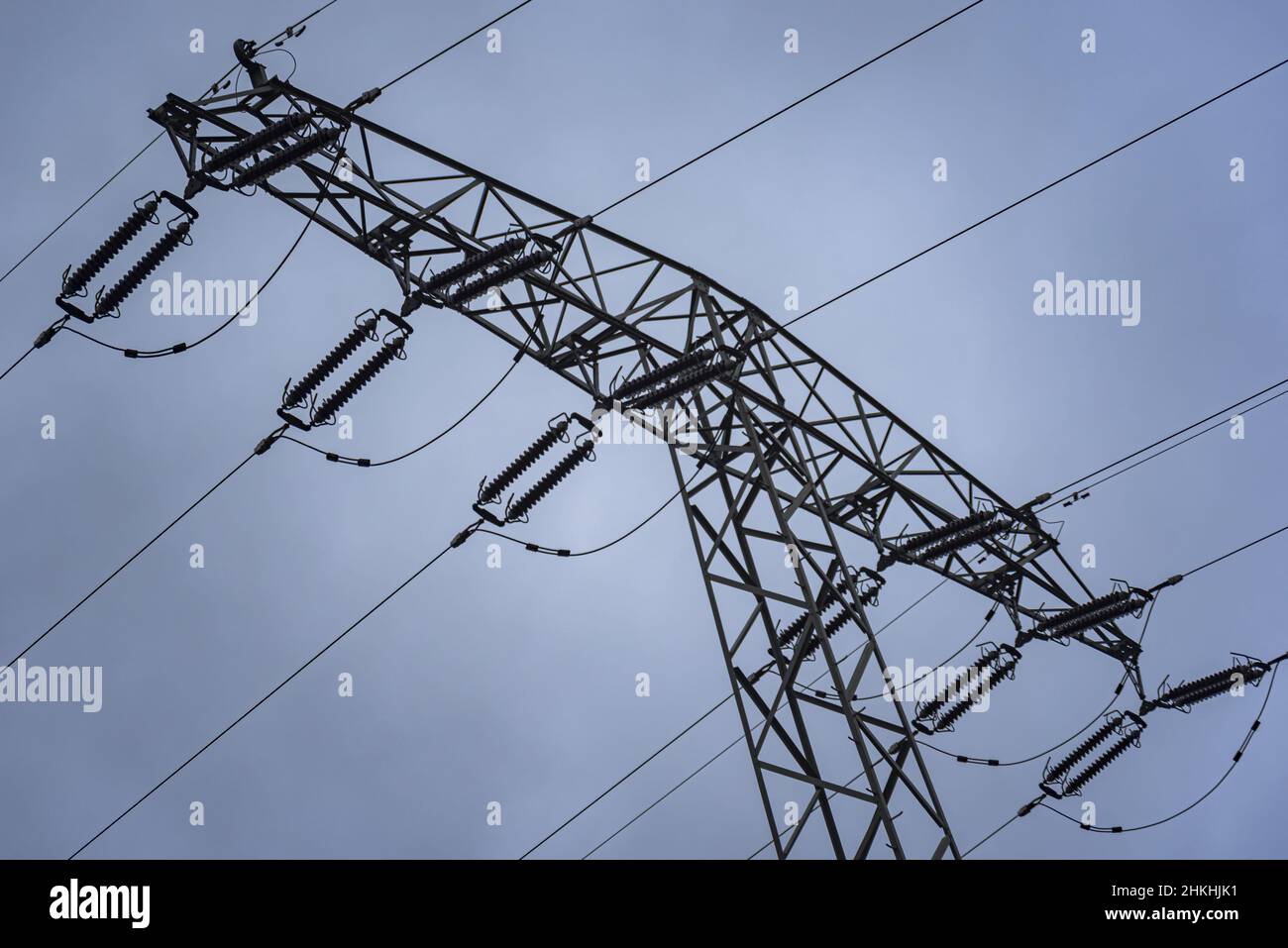 High voltage line on the pole Stock Photo