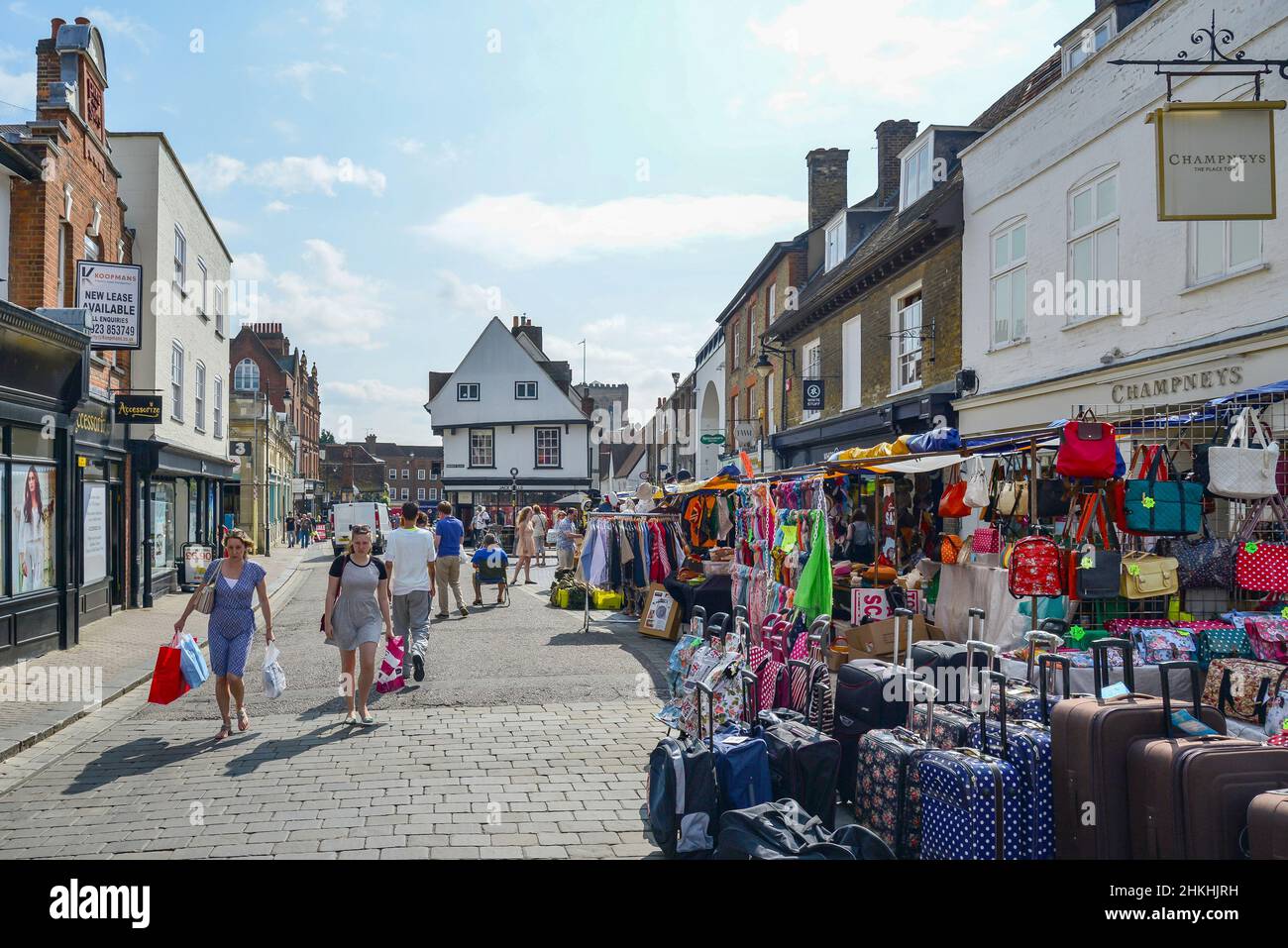 Street market, St Peter's Street, St.Albans, Hertfordshire, England