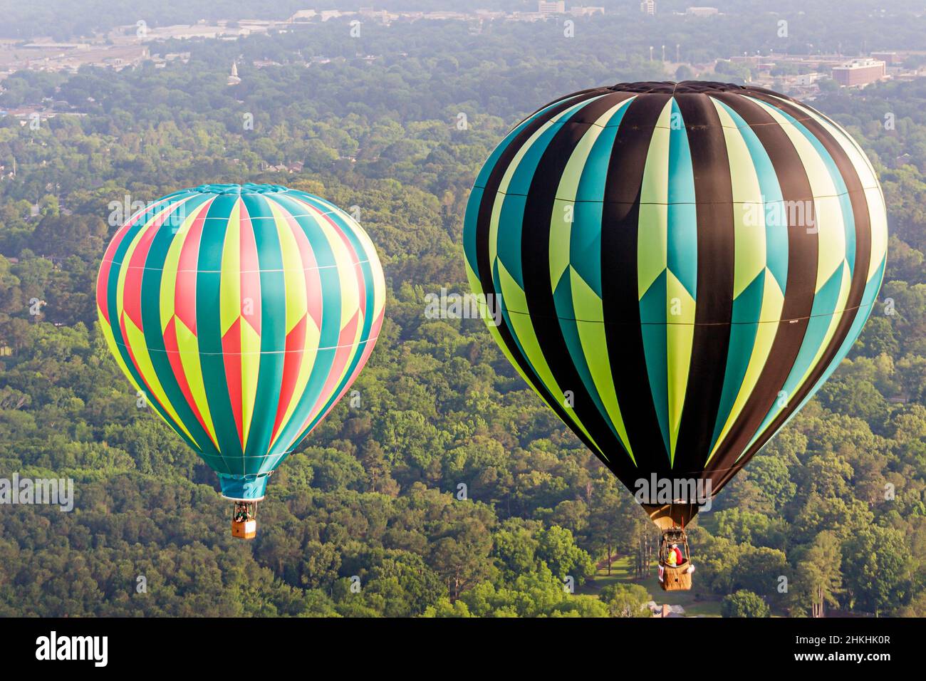 Decatur Alabama,Point Mallard Park,Alabama Jubilee Hot Air Balloon Classic,balloons inflight,aerial overhead view from above Stock Photo